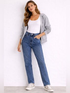 Vintage Club Monaco Dark Blue Straight Jeans Button Fly Distressed Hem